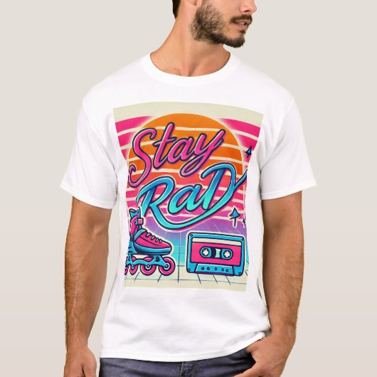 Blijf Rad Retro 80s Roller Schaats en Cassette T-shirt (Voorkant)