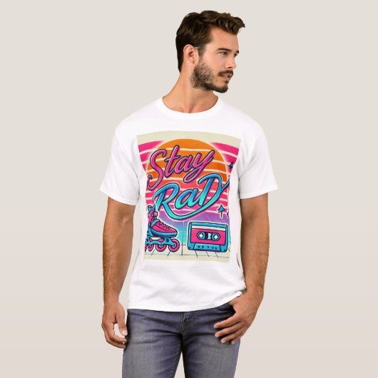 Blijf Rad Retro 80s Roller Schaats en Cassette T-shirt (Voorkant volledig)