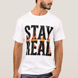 Blijf Reëel Punk Grunge Vlam Gedistresseerd Vintag T-shirt