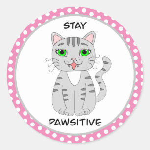 Blijf rustig   Cute Gray Cat Pun Ronde Sticker