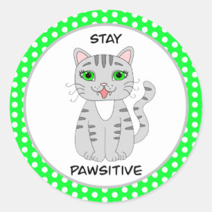 Blijf rustig Cute Gray Cat Pun Ronde Sticker