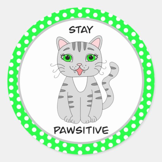 Blijf rustig | Cute Gray Cat Pun Ronde Sticker (Voorkant)
