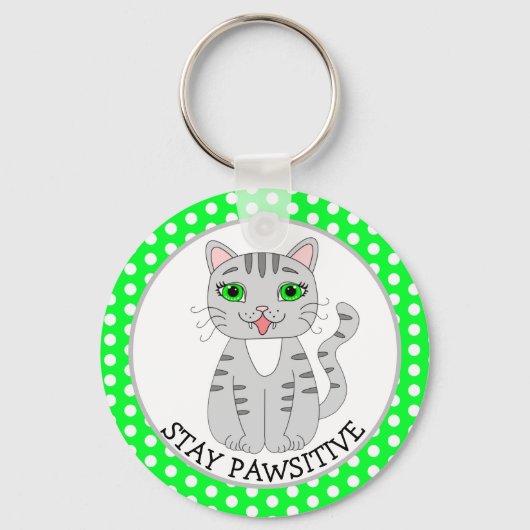 Blijf rustig | Cute Gray Cat | Wees blij met de Sl Sleutelhanger (Voorkant)