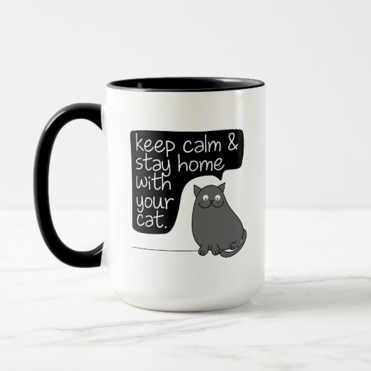 Blijf rustig en blijf thuis met uw kat mok (Links)
