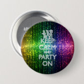 BLIJF RUSTIG EN FEEST OP, Regenboog Tinsel Ronde Button 7,6 Cm (Voorkant /achterkant)