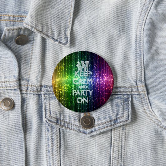 BLIJF RUSTIG EN FEEST OP, Regenboog Tinsel Ronde Button 7,6 Cm (In situ)