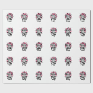 Blijf Sassy Roze Hoogland Koe Vintage Gravure Shi Cadeaupapier