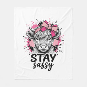 Blijf Sassy Roze Hoogland Koe Vintage Gravure Shi Fleece Deken
