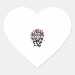 Blijf Sassy Roze Hoogland Koe Vintage Gravure Shi Hart Sticker