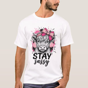 Blijf Sassy Roze Hoogland Koe Vintage Gravure Shi T-shirt