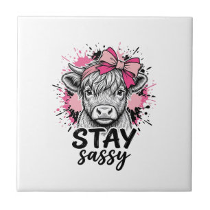 Blijf Sassy Roze Hoogland Koe Vintage Gravure Shi Tegeltje