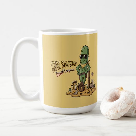 Blijf Scherp Woestijn Legende Cowboy Cactus Illust Koffiemok (Met donut)