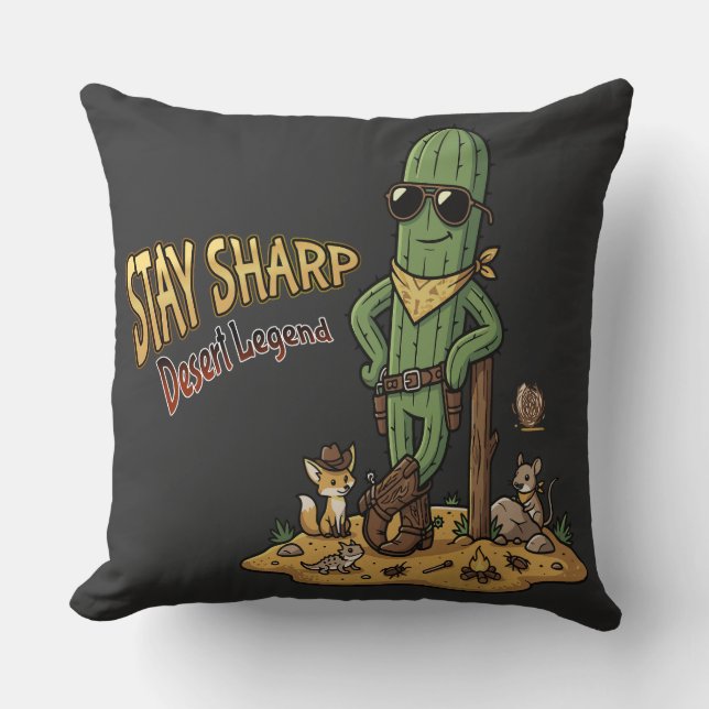 Blijf Scherp Woestijn Legende Cowboy Cactus Illust Kussen (Voorkant)