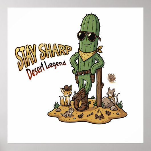 Blijf Scherp Woestijn Legende Cowboy Cactus Illust Poster (Voorkant)