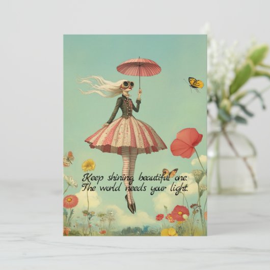 Blijf Schijnen Whimsical Meisje Wenskaart Kaart (Staand voorkant)