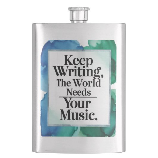 Blijf schrijven, de wereld heeft je muziek nodig flacon (Voorkant)
