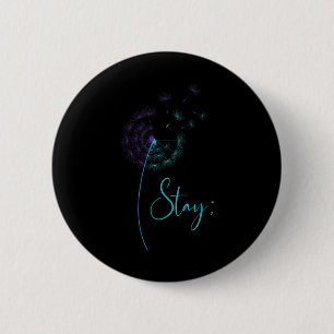 Blijf Semicolon Blauwgroen & Paarse Paardenblo Ronde Button 5,7 Cm