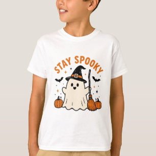 Blijf Spookachtig Cute Geest Heks Hoed Vleermuizen T-shirt