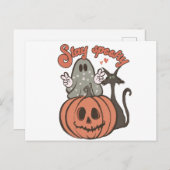 Blijf Spooky Ghost Black Cat Halloween Feestdagenkaart (Voorkant / Achterkant)