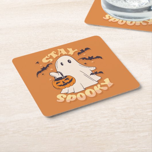Blijf Spooky Ghost Kartonnen Onderzetters (Schuin)