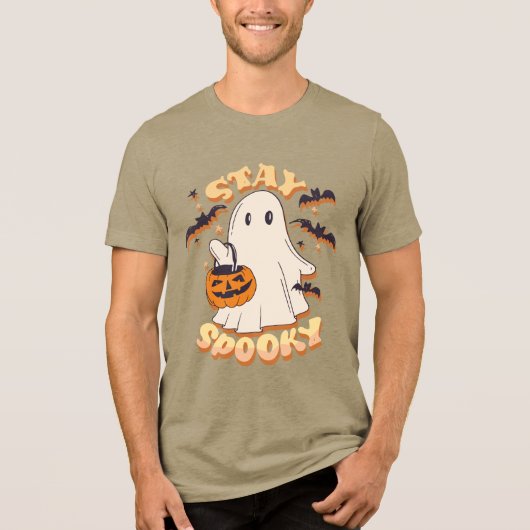 Blijf Spooky Ghost Tri-Blend Shirt (Voorkant)