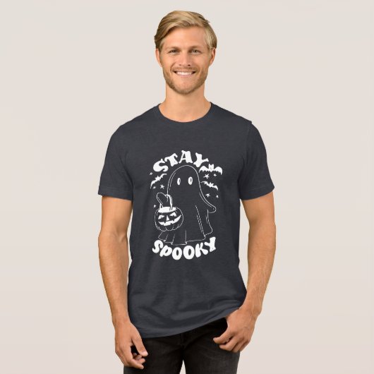 Blijf Spooky Ghost Tri-Blend Shirt (Voorkant volledig)