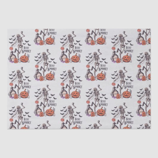 Blijf Spooky Graveyard Skelet Grijs Halloween Tissuepapier (Voorkant)