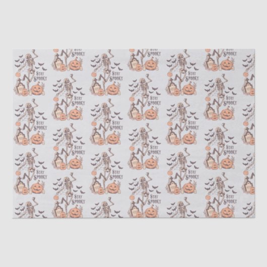Blijf Spooky Graveyard Skelet Grijs Halloween Tissuepapier (Voorkant)