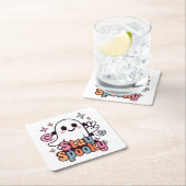 Blijf Spooky Groovy Ghost Retro Pastel Halloween Kartonnen Onderzetters (Insitu)