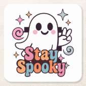 Blijf Spooky Groovy Ghost Retro Pastel Halloween Kartonnen Onderzetters (Voorkant)