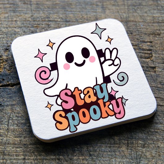 Blijf Spooky Groovy Ghost Retro Pastel Halloween Kartonnen Onderzetters