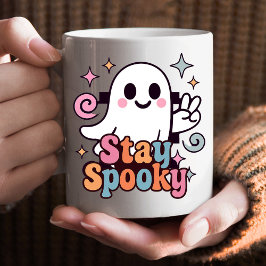 Blijf Spooky Groovy Ghost Retro Pastel Halloween Koffiemok