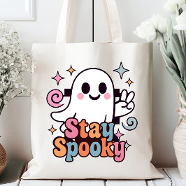 Blijf Spooky Groovy Ghost Retro Pastel Halloween Tote Bag