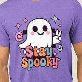 Blijf Spooky Groovy Ghost Retro Pastel Halloween Tri-Blend Shirt