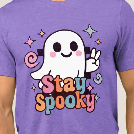 Blijf Spooky Groovy Ghost Retro Pastel Halloween Tri-Blend Shirt