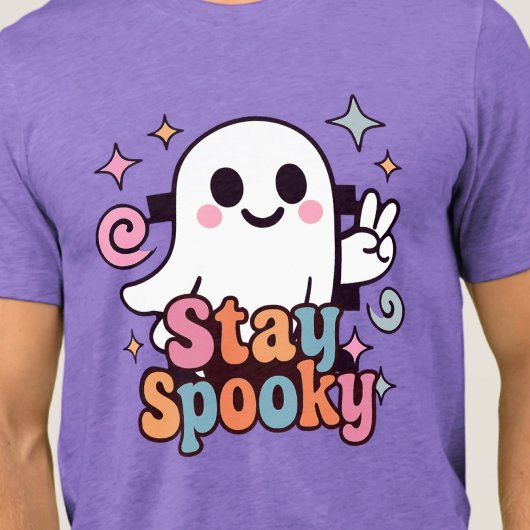 Blijf Spooky Groovy Ghost Retro Pastel Halloween Tri-Blend Shirt