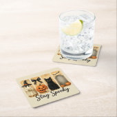 Blijf Spooky Halloween Brush Stroke Cat Kartonnen Onderzetters (Insitu)