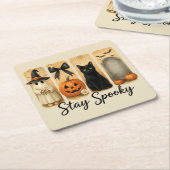 Blijf Spooky Halloween Brush Stroke Cat Kartonnen Onderzetters (Schuin)