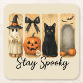 Blijf Spooky Halloween Brush Stroke Cat Kartonnen Onderzetters