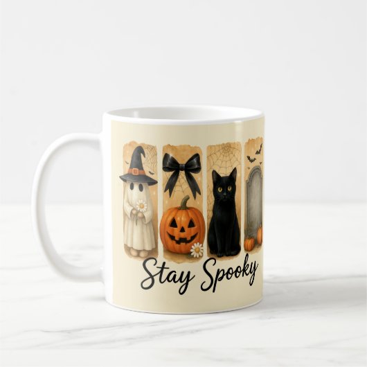 Blijf Spooky Halloween Brush Stroke Cat Koffiemok (Links)