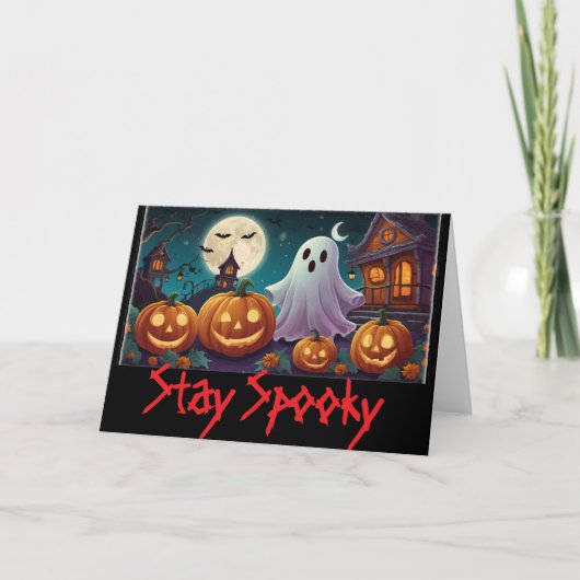 Blijf Spooky, Halloween Ghosts en Pumpkins Kaart (Voorkant)