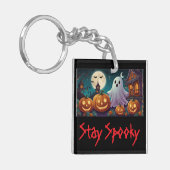 Blijf Spooky, Halloween Ghosts en Pumpkins Sleutelhanger (Voorkant Links)
