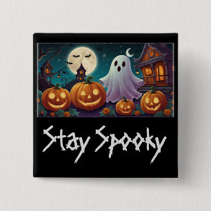 Blijf Spooky, Halloween Ghosts en Pumpkins Vierkante Button 5,1 Cm