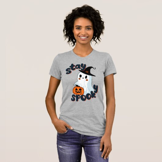 Blijf Spooky Halloween Leuke Ghost Spooky Seizoen T-shirt (Voorkant volledig)