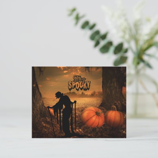 Blijf Spooky Halloween Night Old Witch, pompoenen Briefkaart (Staand voorkant)