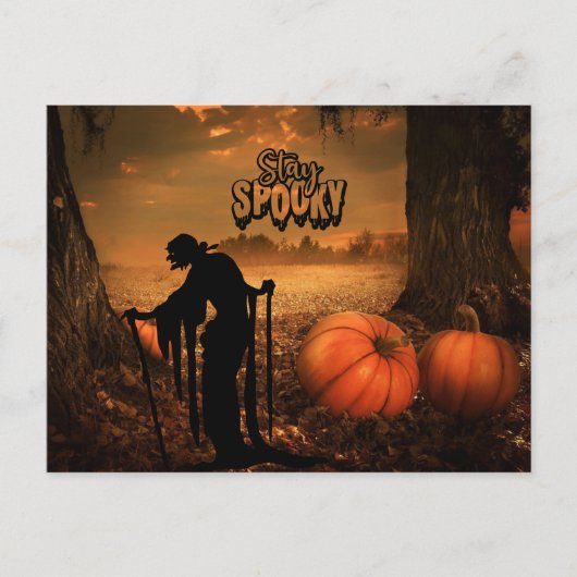 Blijf Spooky Halloween Night Old Witch, pompoenen Briefkaart (Voorkant)