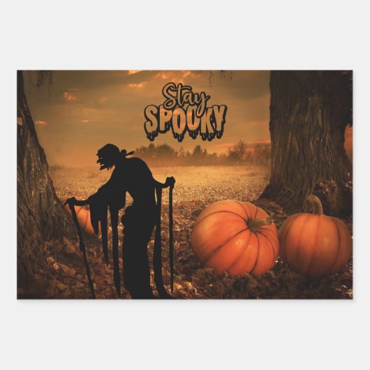 Blijf Spooky Halloween Night Old Witch, pompoenen Inpakpapier Vel (Voorkant 2)