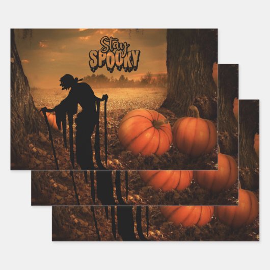 Blijf Spooky Halloween Night Old Witch, pompoenen Inpakpapier Vel (Set)