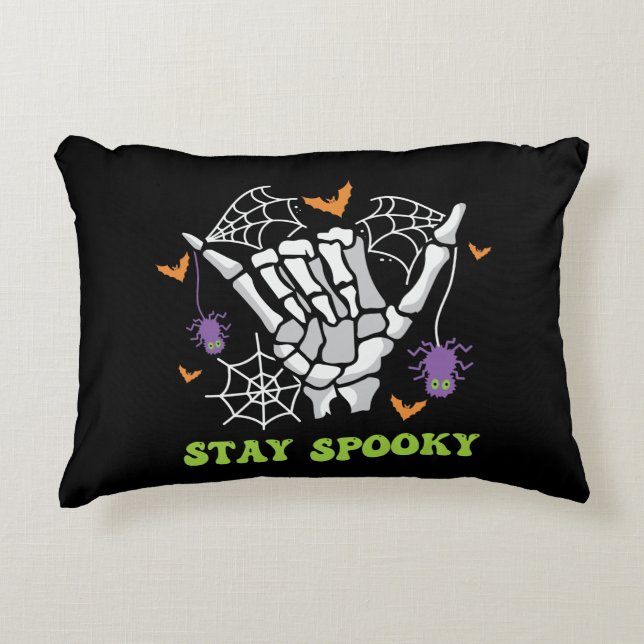 Blijf Spooky Halloween Skeleton Hand Accent Kussen (Voorkant)