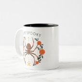 Blijf Spooky Halloween Spider Tweekleurige Koffiemok (Voorkant links)